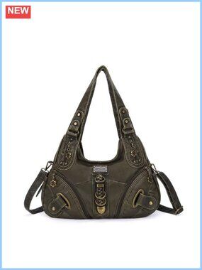 Hobo Satchel Handbag Washed PU Leather Convertible Shoulder Bag Large